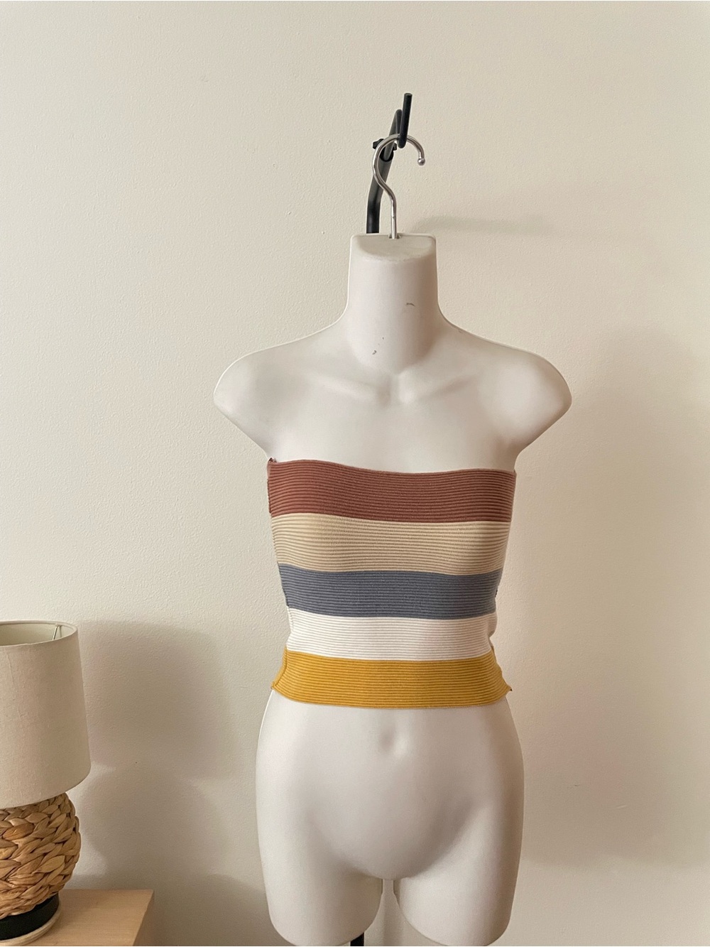 Striped Strapless Knit Tube Top in Multi Color